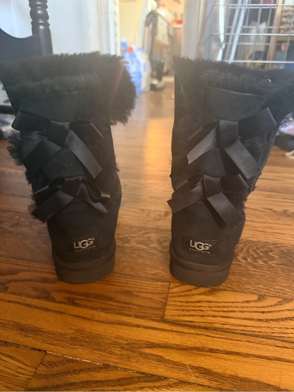 UGG Australia Bailey Bow II Black Sheepskin Boots Women’s Size 9
